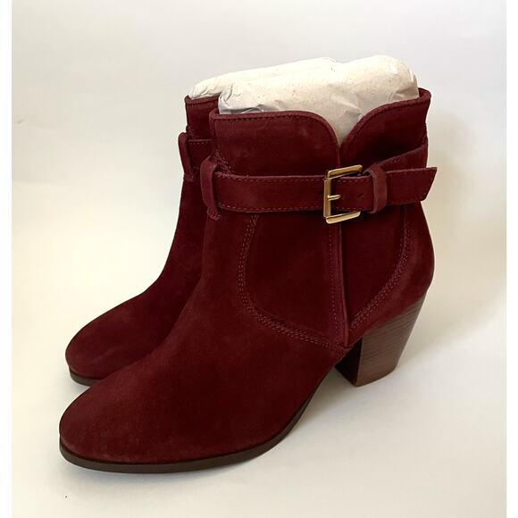 Diba Heeled Genuine Suede Buckle Boots Burgundy Red Size 7 NEW - Picture 3 of 9